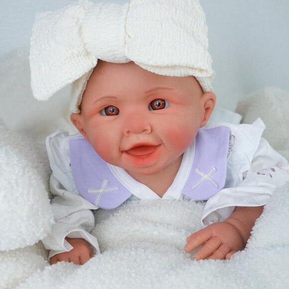 18.5in Full Silicone Reborn wheaten Open Eyes Smiling Baby Girl Dolls Lifelike - Picture 2 of 6
